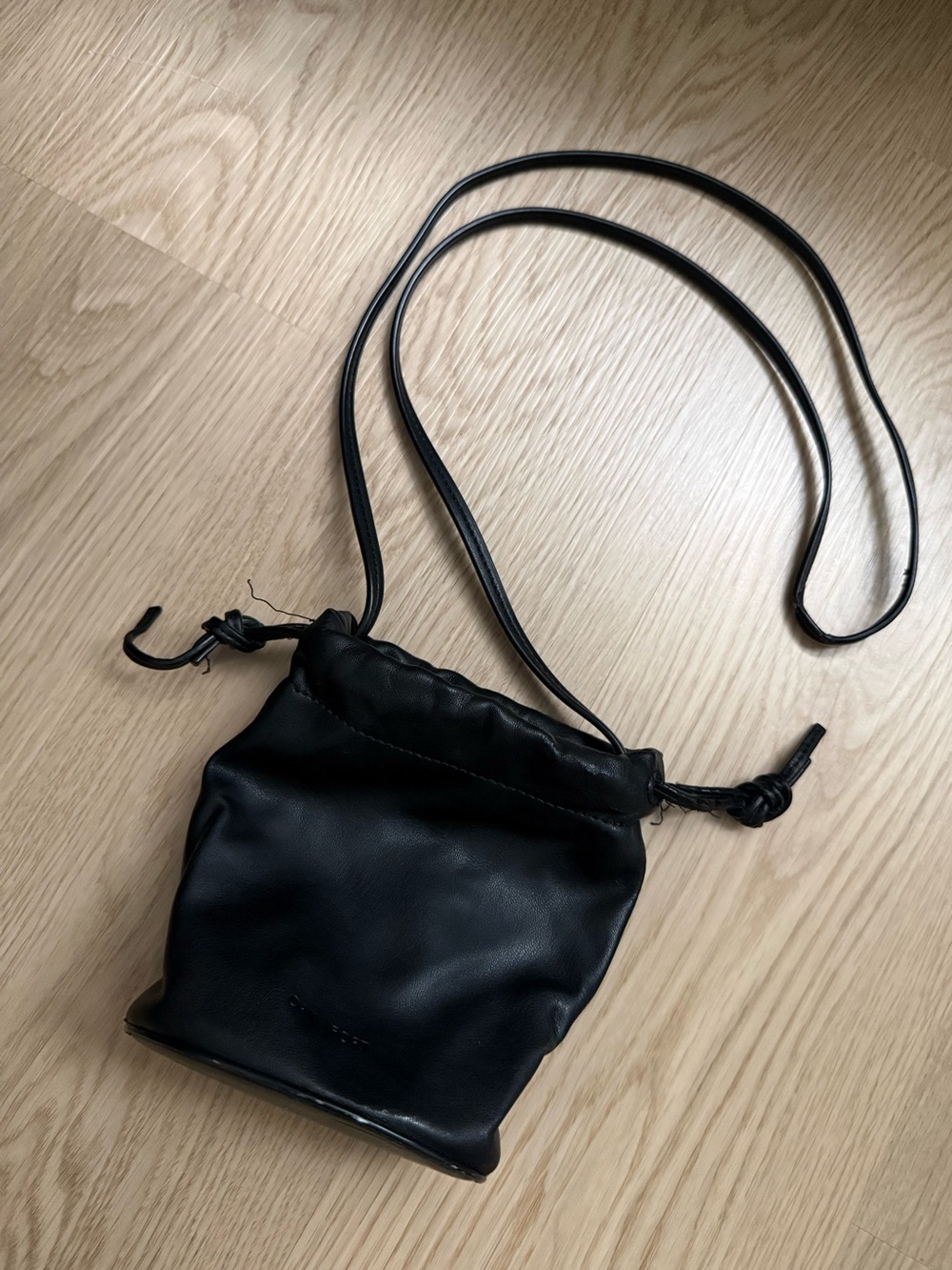 Oak and Fort Black Bucket Leather Drawstring Crossbody Bag